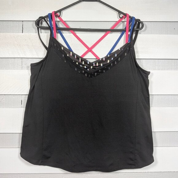 Lucky in Love Tops - Lucky in Love Neon Lights Let it Glow Tank Top Womens XL built in bra black Cami